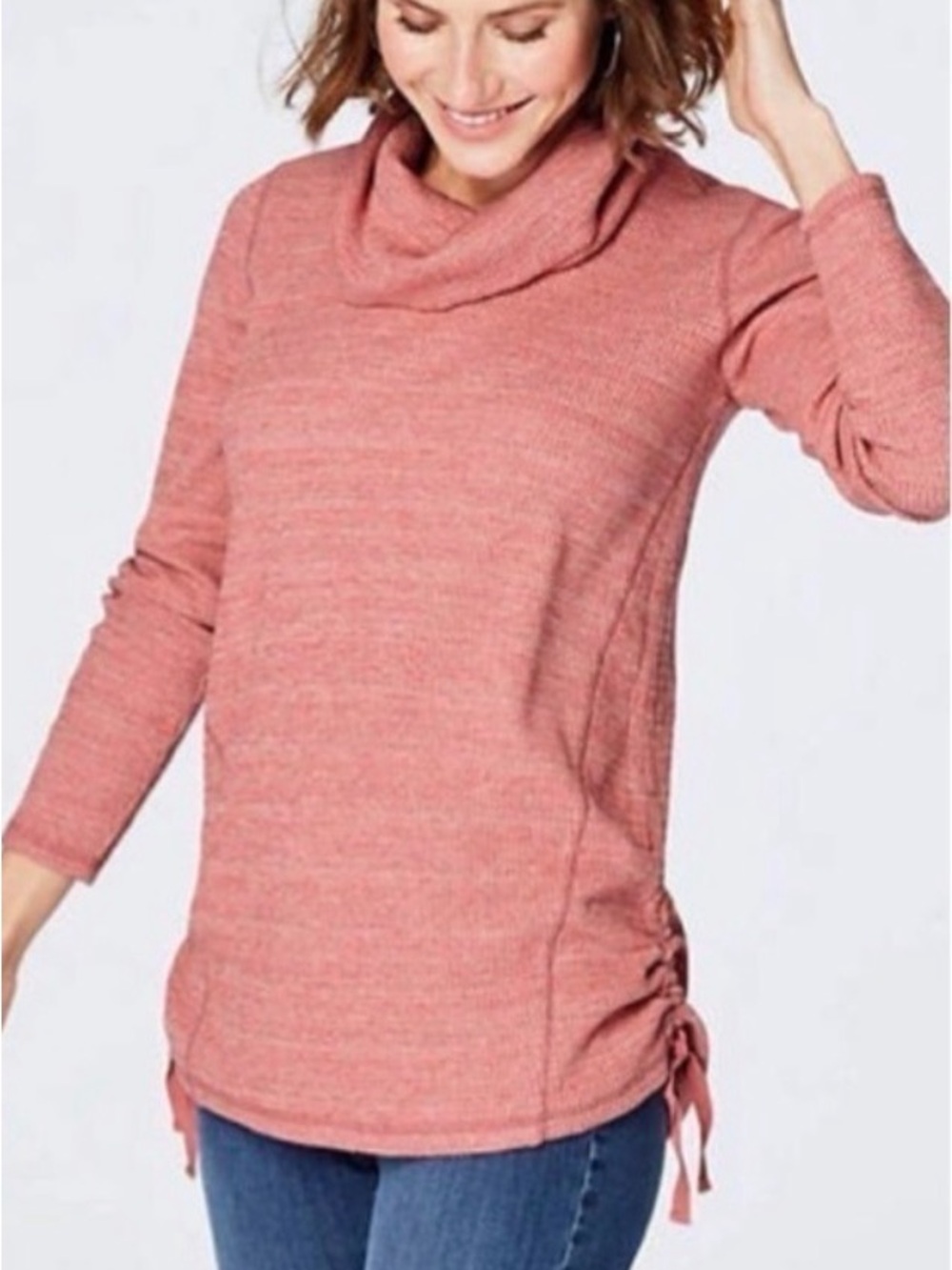 J Jill Waffle Knit Oversized Funnel Neck with Side Ties
